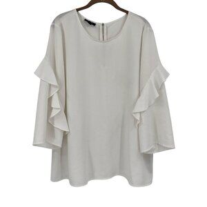 Alfani Women's Size XL White Chiffon Zip-Back Ruffled Sleeve Blouse